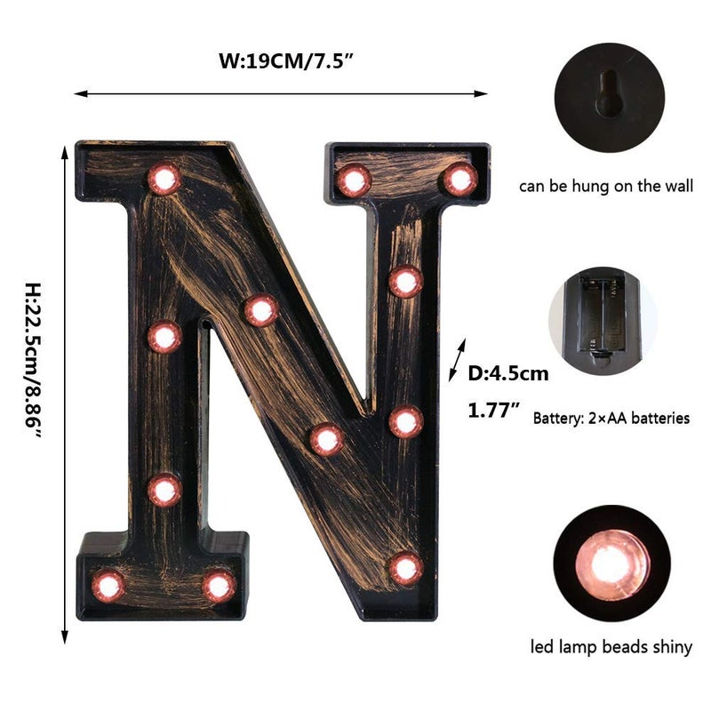 OYCBUZO Golden Black Led Marquee Letter - Industrial, Vintage Style Light Up Alphabet Letter Sign for Cafe Wedding Birthday Party Christmas Lamp Home Bar Initials Decor - N - Image 5